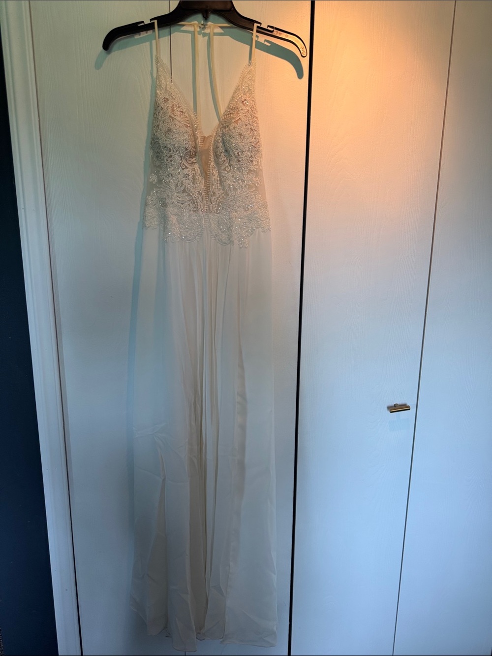Faviana Ivory Beaded Lace Bodice Sheer Maxi Dress